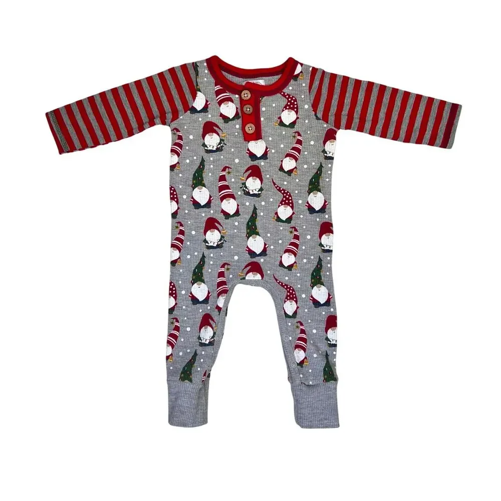🌻3/$25 Mud Pie Baby Romper 3-6M Gnome Waffle Knit Striped One Piece Christmas